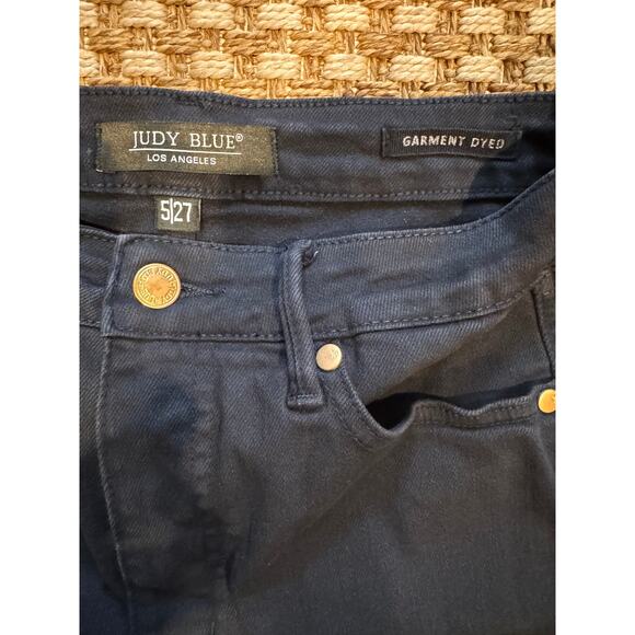 Judy Blue High Waist Tummy Control Garment Dyed Wide Leg Crop Navy Denim Jeans - Picture 5 of 6